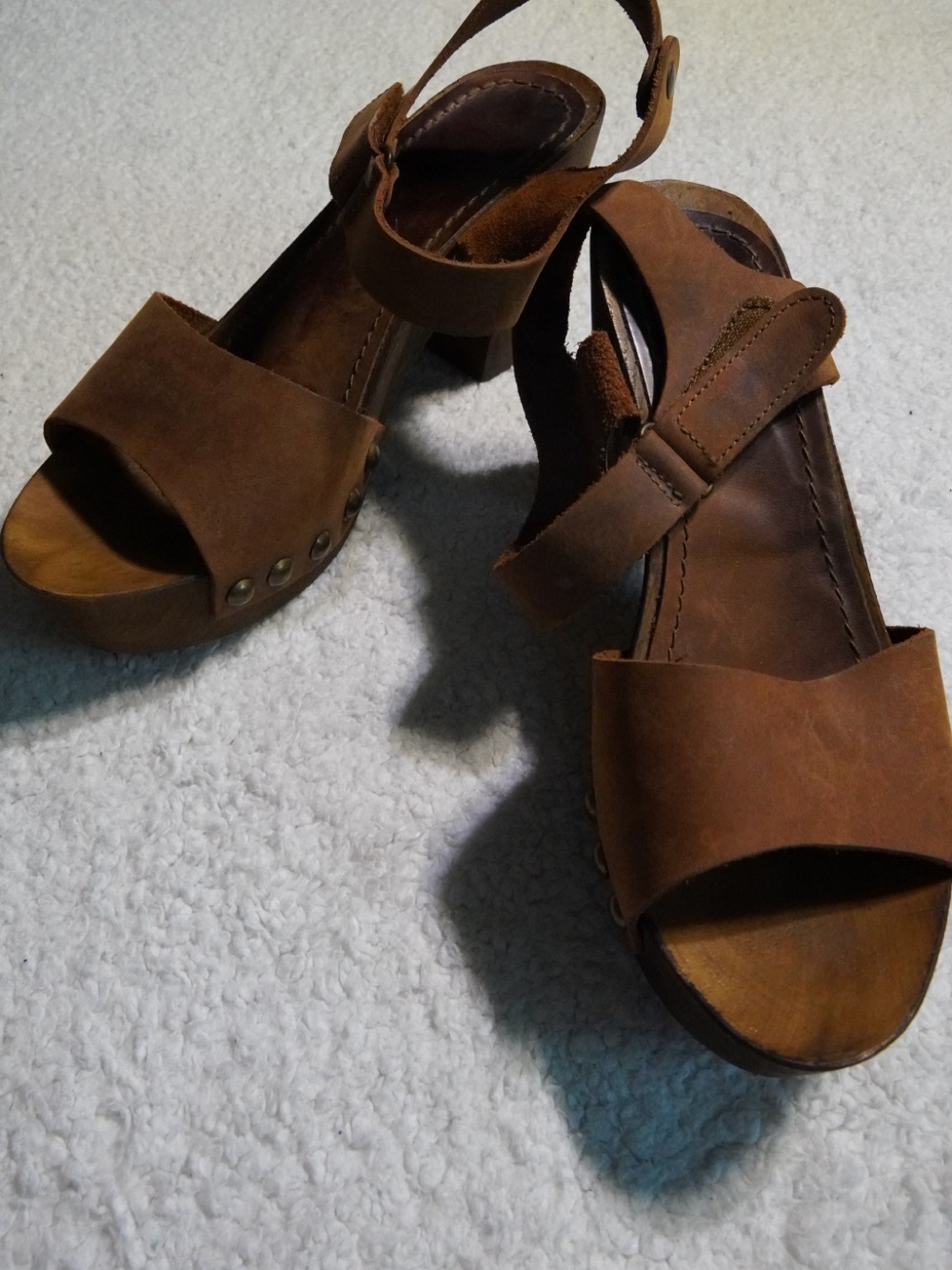 A.Giannetti Made in Italy wooden Clog Sandals Leather Studded Platform Heels S 8